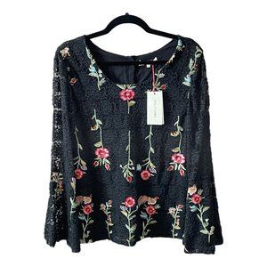 Solitaire Embroidered Lace Peasant Top Women’s Size Medium Bell Sleeve NEW